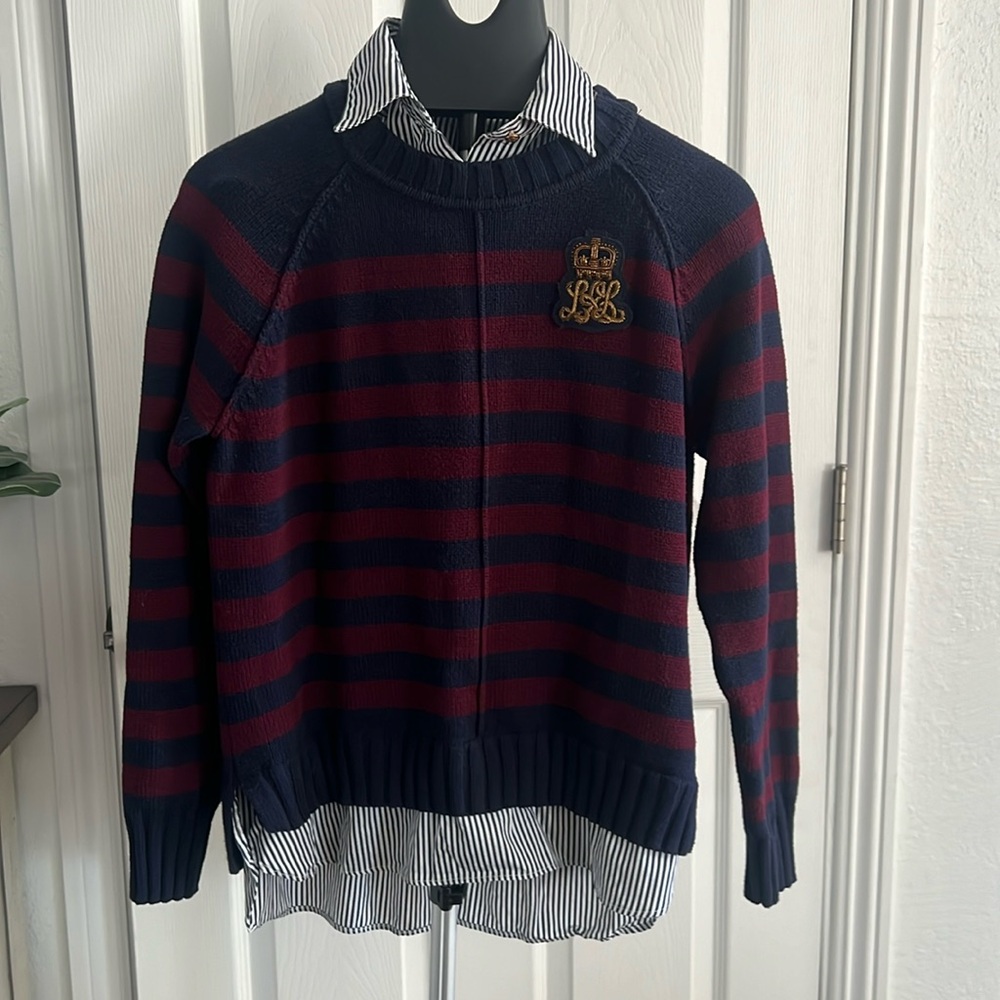 Ralph Lauren Navy and Burgundy Striped Sweater